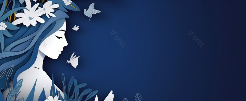 剪纸女孩头戴花环沉思背景图,插画/手绘图,插画/手绘图库,插画/手绘图下载,插画/手绘